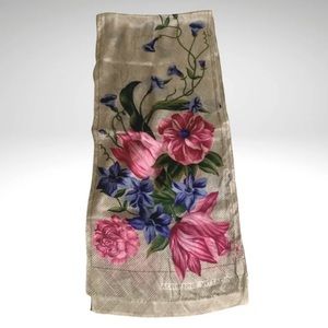 Vintage Adrienne Vittadini Silk Neck Scarf Floral Check Multicolor Wrap 52x11”